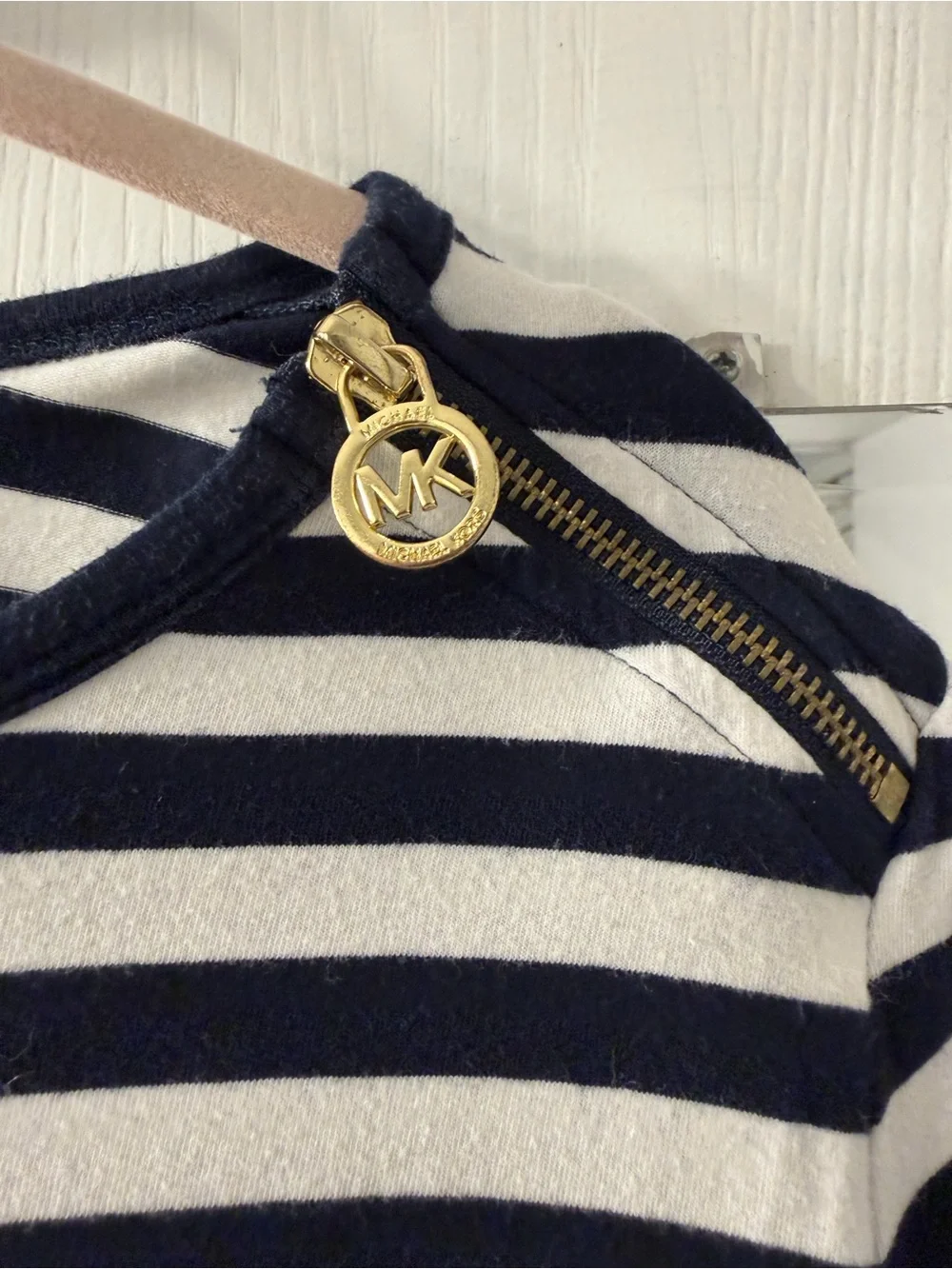 Michael Kors Navy and White Striped Short-Sleeve Tee